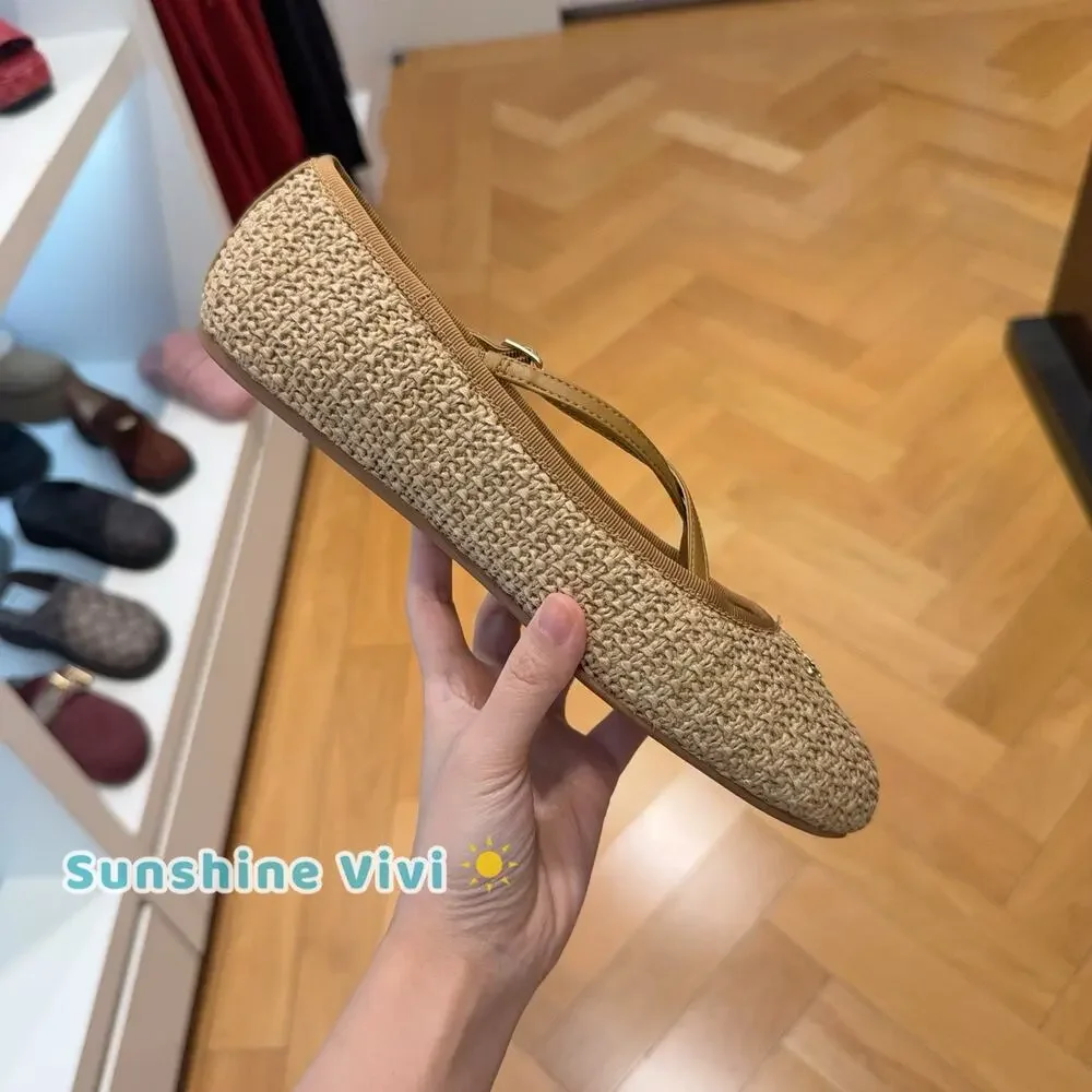 NWT Coach Women Phoebe Ballet Flat Natural CEE75 Raffia us5
